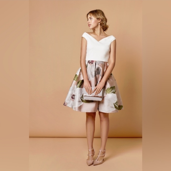 ted baker off the shoulder floral dress Ted Baker London | Dresses | Ted Baker Off The Shoulder White And Blue A  Line Floral Dress Size